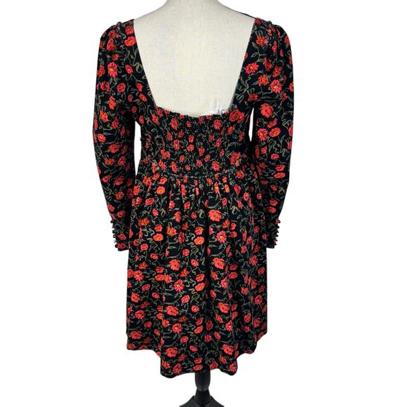 Free People Large Bessie Corduroy Mini Dress Floral Puff Sleeves Sweatheart Neck - Picture 8 of 14